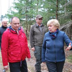 Hejtmanka Stráská a starosta Dačic Macků v kůrovcem zničeném lese.