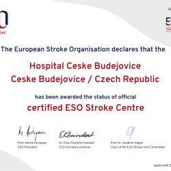 Centrum vysoce specializované cerebrovaskulární péče Nemocnice České Budějovice získalo evropskou certifikaci ESO. Řadí se tak k nejlepším pracovištím v Evropě. 